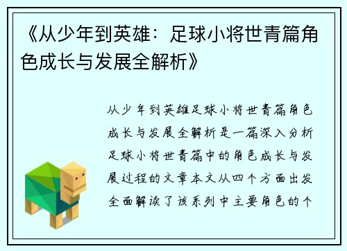 《从少年到英雄：足球小将世青篇角色成长与发展全解析》